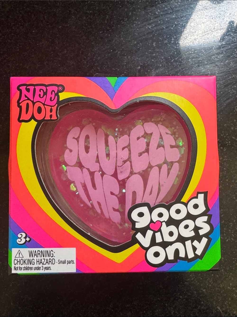 NeeDoh 100% Auth NIB Good Vibes Only “Squeeze The Day” Heart Squish Toy - PInk